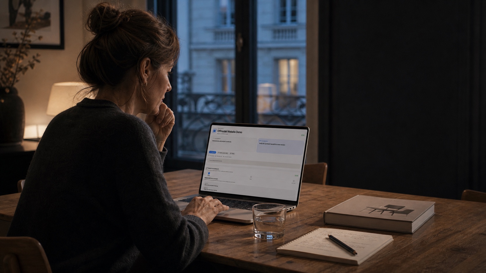A professional continuing an Offmodel project from a calm home workspace.